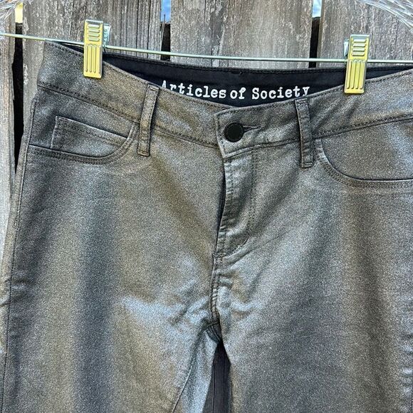🦋 Faux LEATHER pants skinny Jeans METALLIC black ARTICLES OF SOCIETY SZ 25 NWOT - Picture 8 of 8
